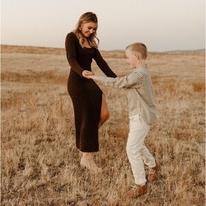 Brown knit sweater dress by reformation